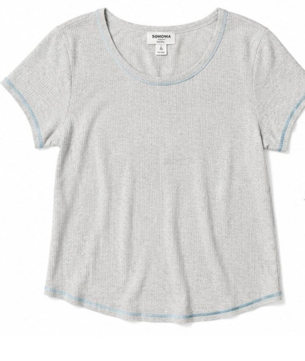 Sonoma Gray Waffle Knit Sleep Tee Blue Stitch Trim Large